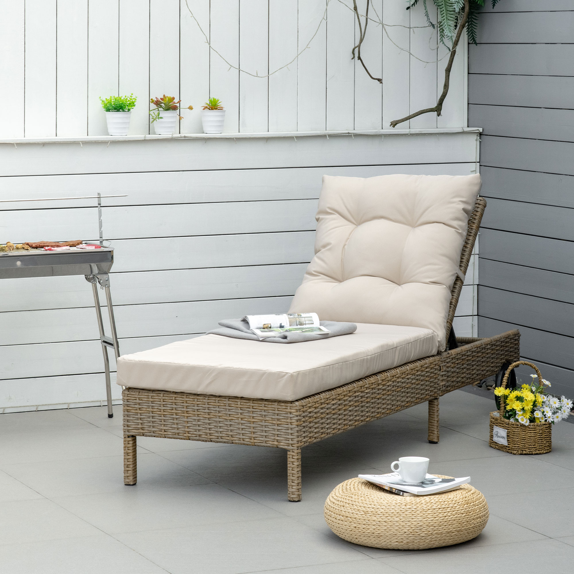 ligbed rotan look naturel + kaki 200 x 66 x 92 cm