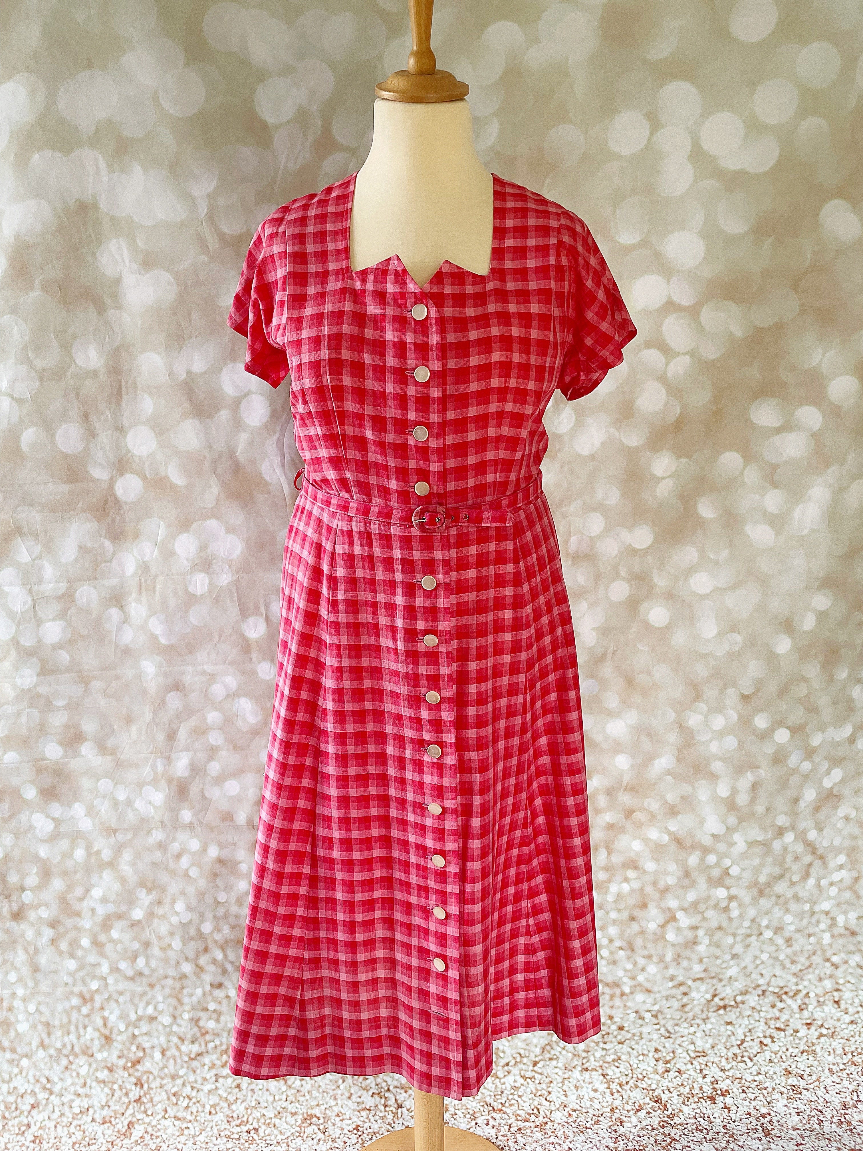 1950s Red Check Shirt Dress