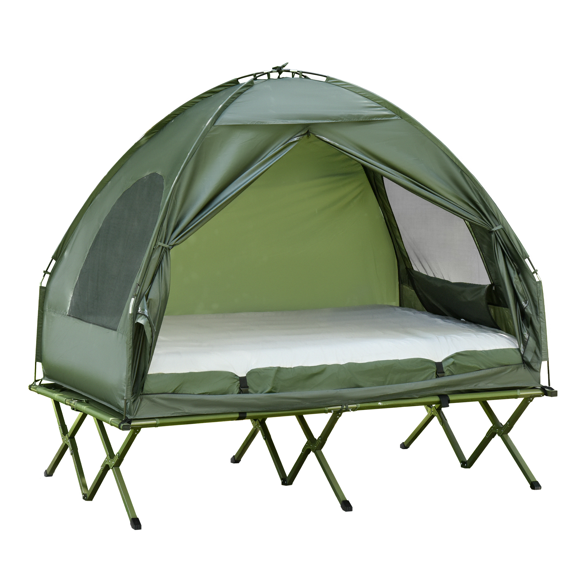 Outsunny Campingbedje met Matras Hoge Slaap Draagbaar, Groen