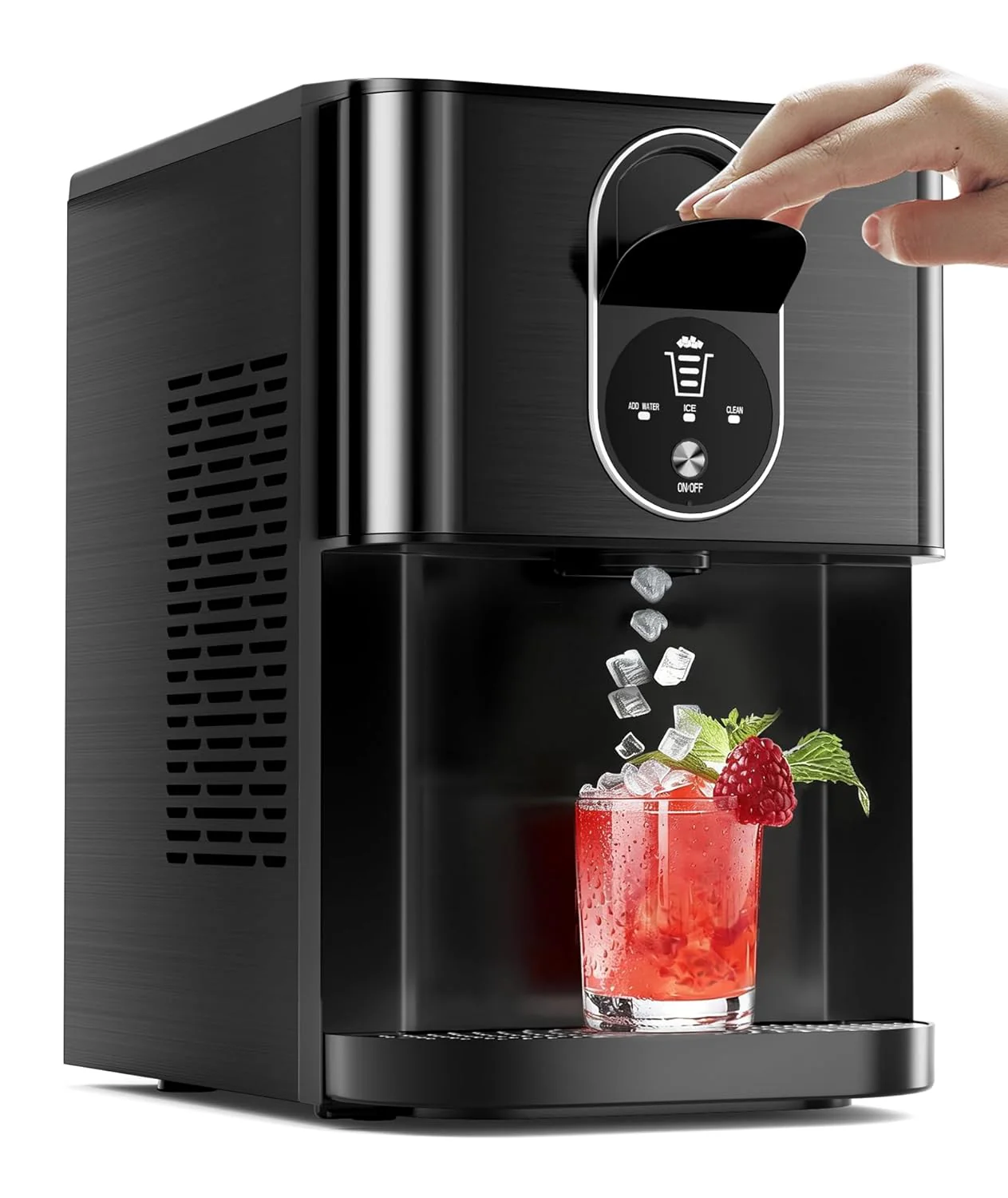 Antarctic Star Nugget Ice Maker Countertop with Soft Chewable Ice, 44Lbs/24H Portable Pellet Ice Machine with Self-Cleaning, One-Click Operation, for Home/Kitchen/Office, Stainless Steel, Black