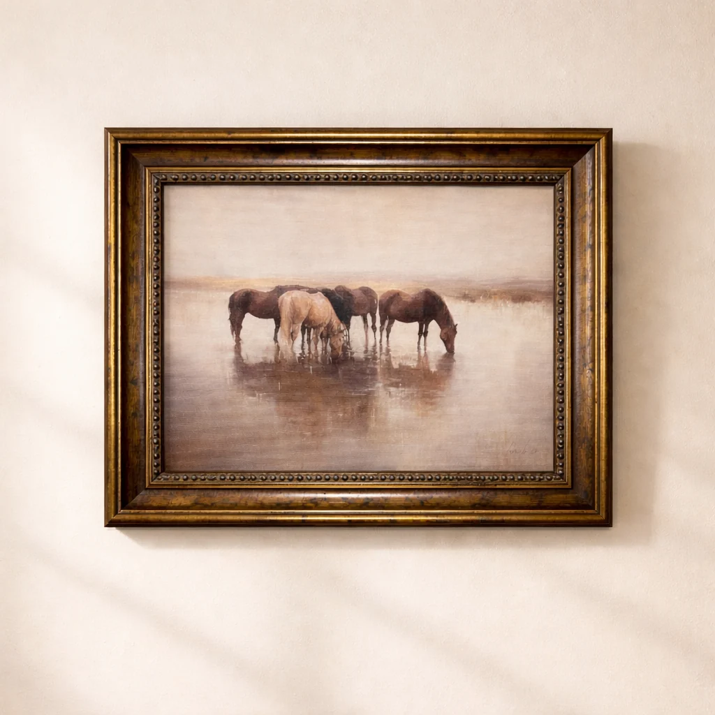 Horse Herd | French Beaded Brass Inspired Framed Art