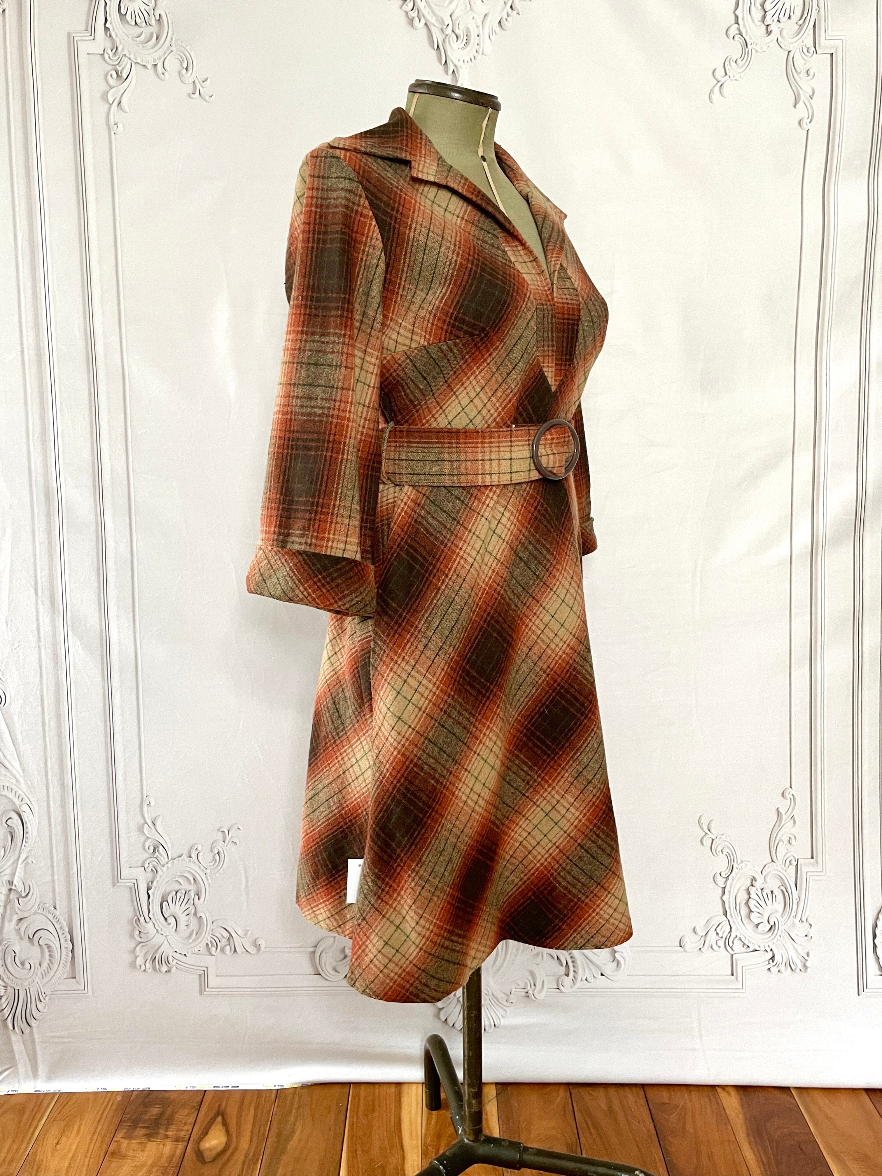 1970s Tartan Plaid Wool Blend Fall Dress