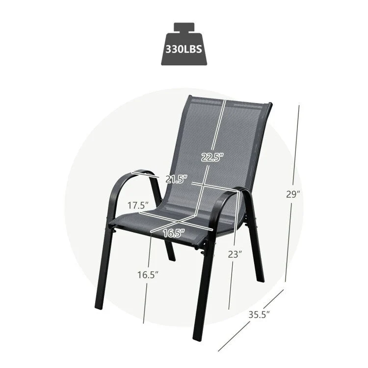 4 Pieces Stackable Patio Dining Chairs Set with Armrest - 29 x 21.5 x 35.5 (L x W x H)