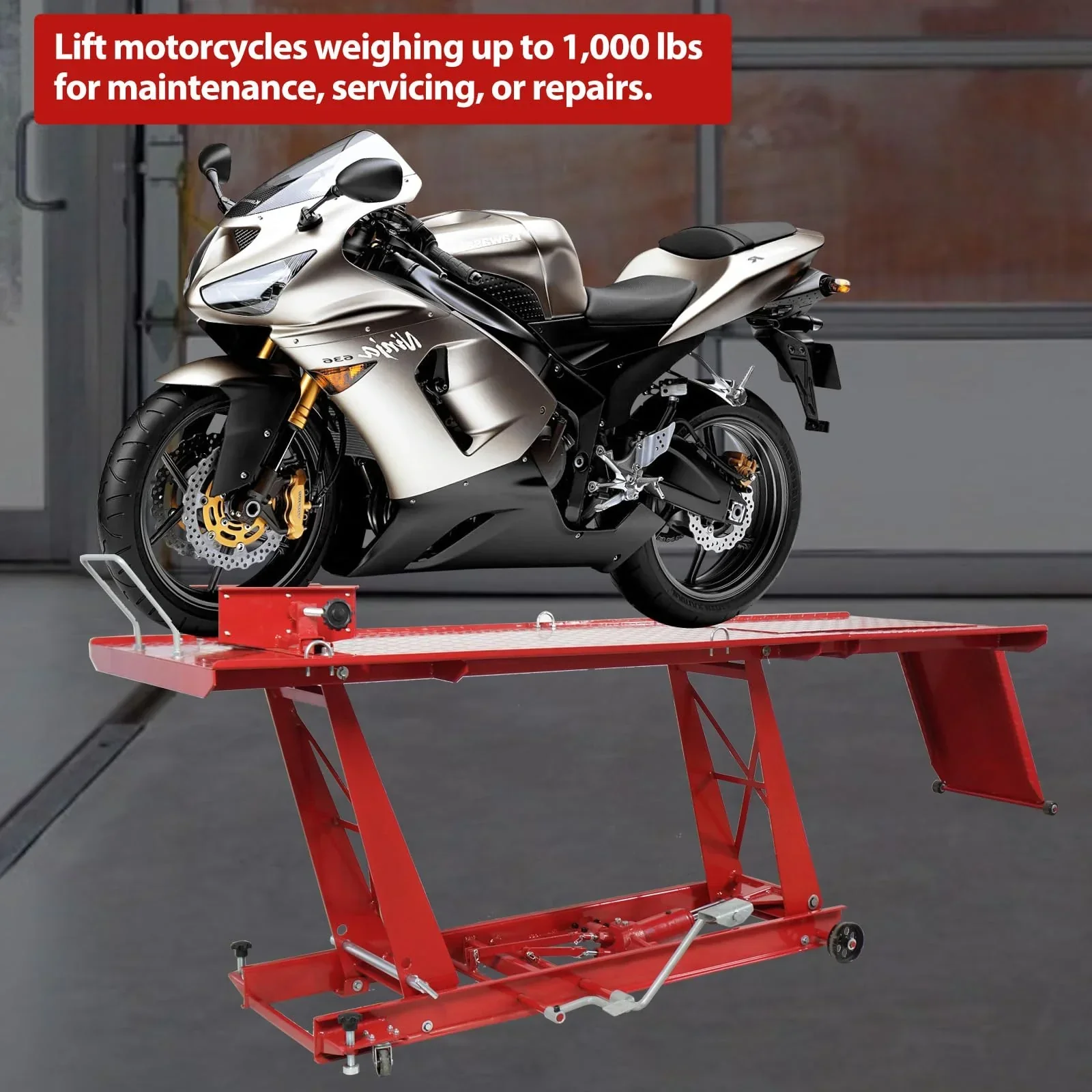 Garvee Hydraulic Motorcycle Lift - 1000lbs Capacity, Lift Hoist, Jack Stand, for Mechanics, Workshops, Homes