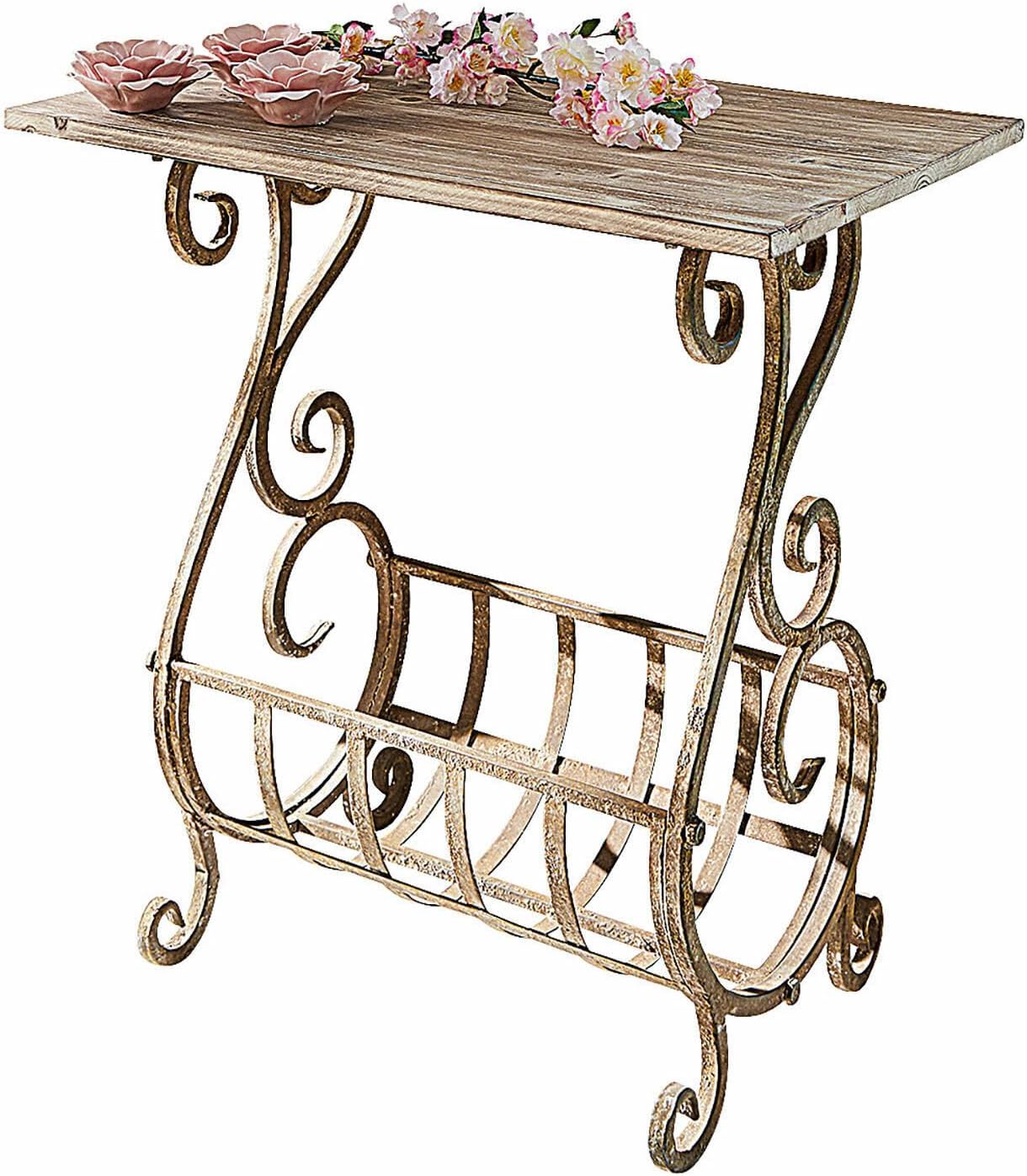 Loberon Konsole Ciattos Antikbraun - Konsolentisch aus Eisen mit Ablage aus Tannenholz - Tisch im Nostalgischen Design - ca. 70cm x 57cm x 34cm