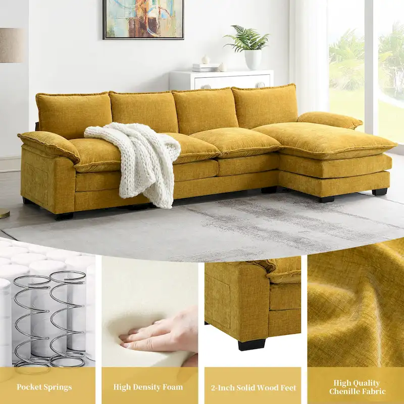 Modern 5-Seat L-Shaped Cloud Sleeper Sofa Couch with Chaise Lounge with Double Seat Cushions