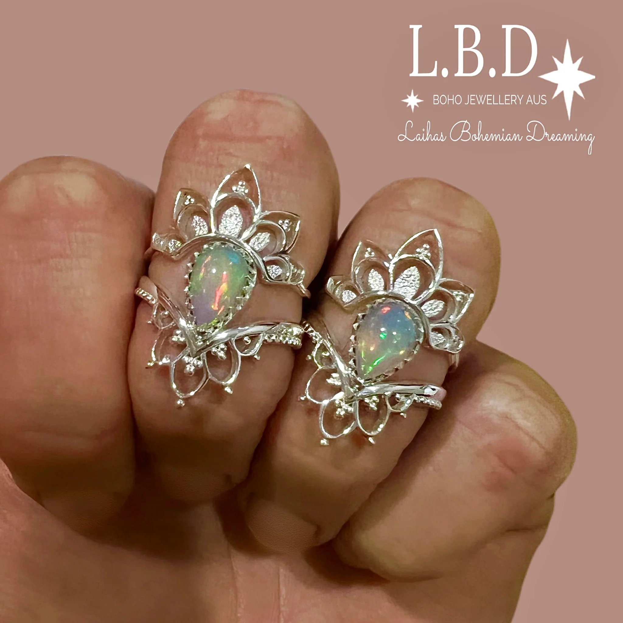Laihas Daisly Boho Genuine Opal Ring Set