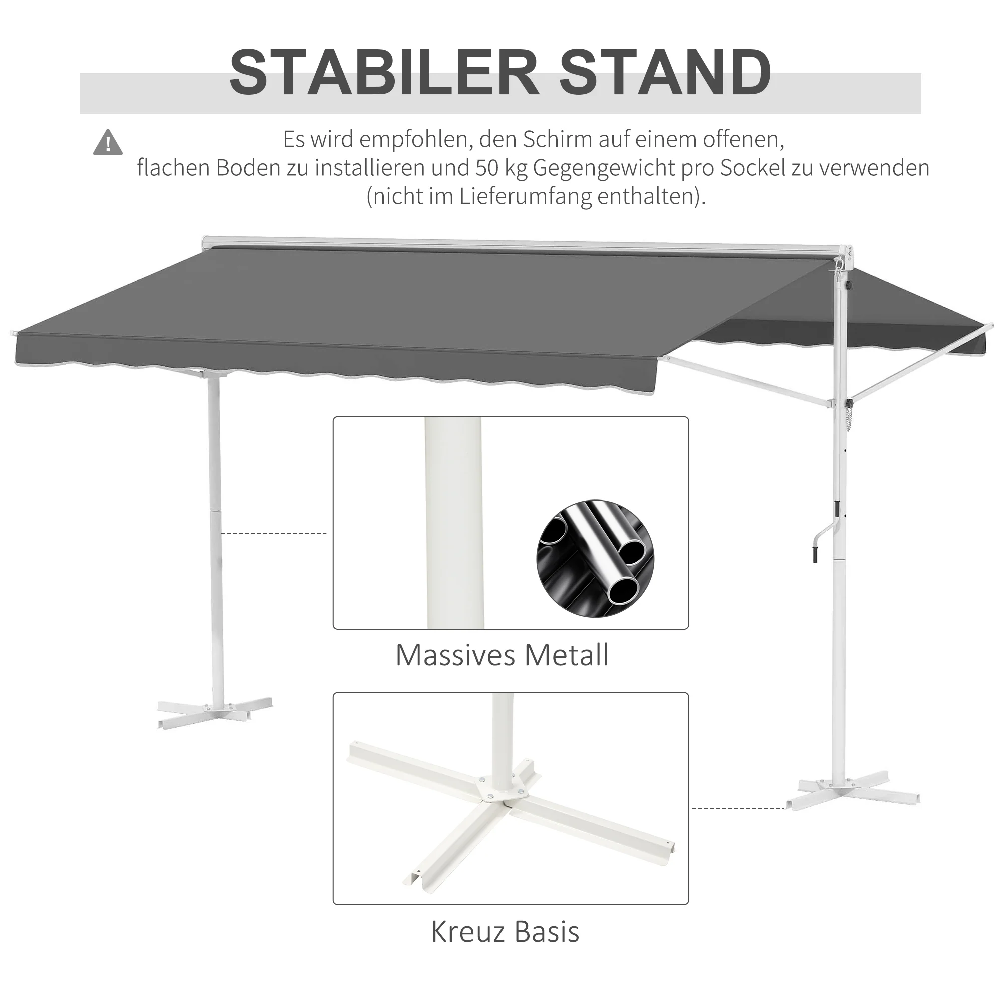 Outsunny Staande luifel met knikarm tuinluifel luifel zwengel grijs 3,95 x 2,94 m