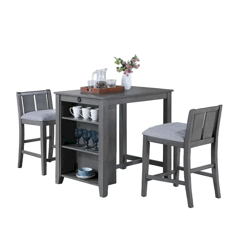 3-Pieces Bar Pub Set with Counter Height Dining Table and 2 Chairs