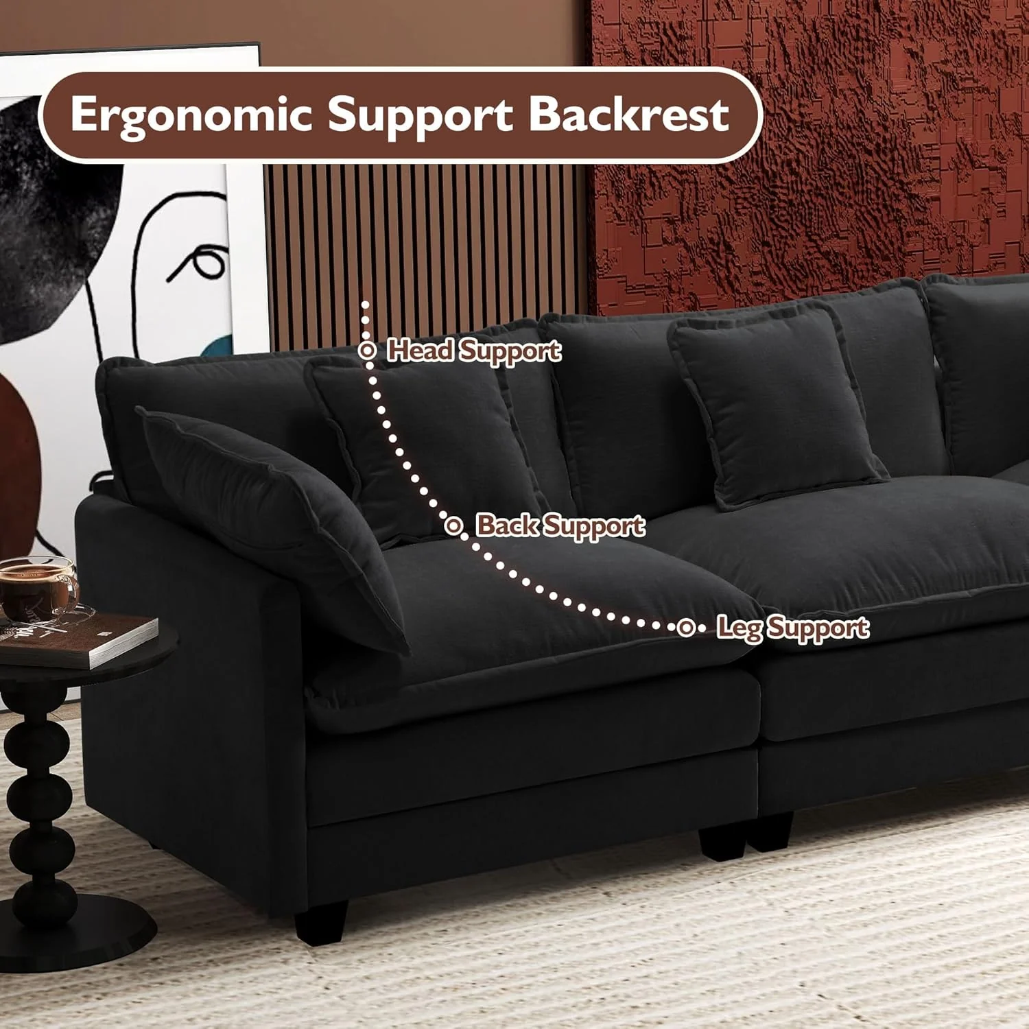 111.4 Inch L-Shaped Modern Sofa Modular Cloud Sofa Ottoman 4-Seater Chenille Deep Seat Sofa