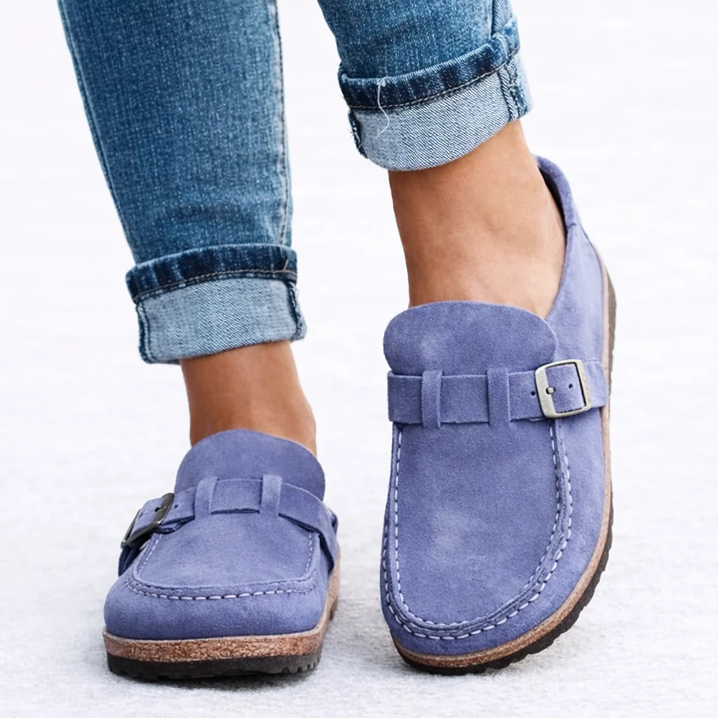Women��s Slip-On Loafers Soft Suede with Elegant Buckle Detail