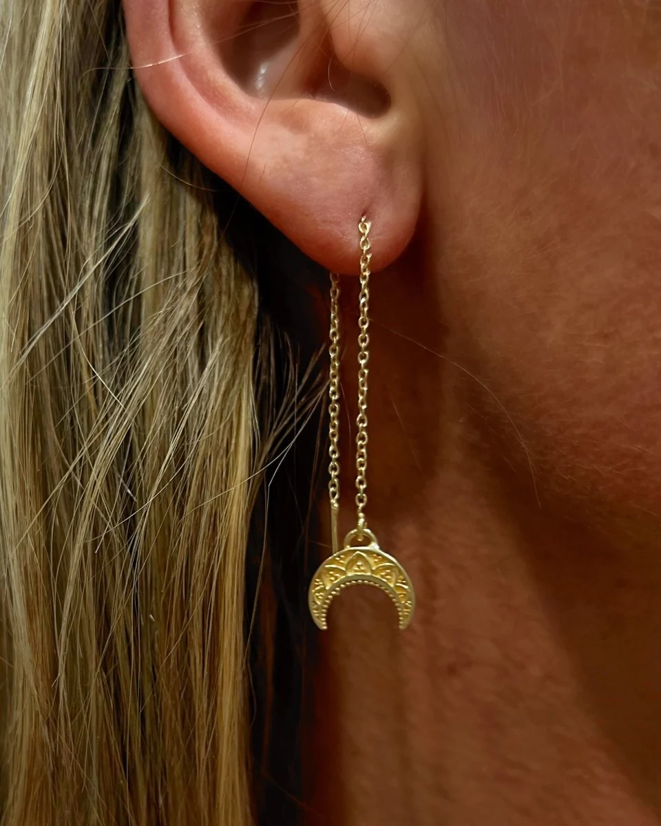 Laihas La Luna Crescent Moon Gold Boho Threader Earrings