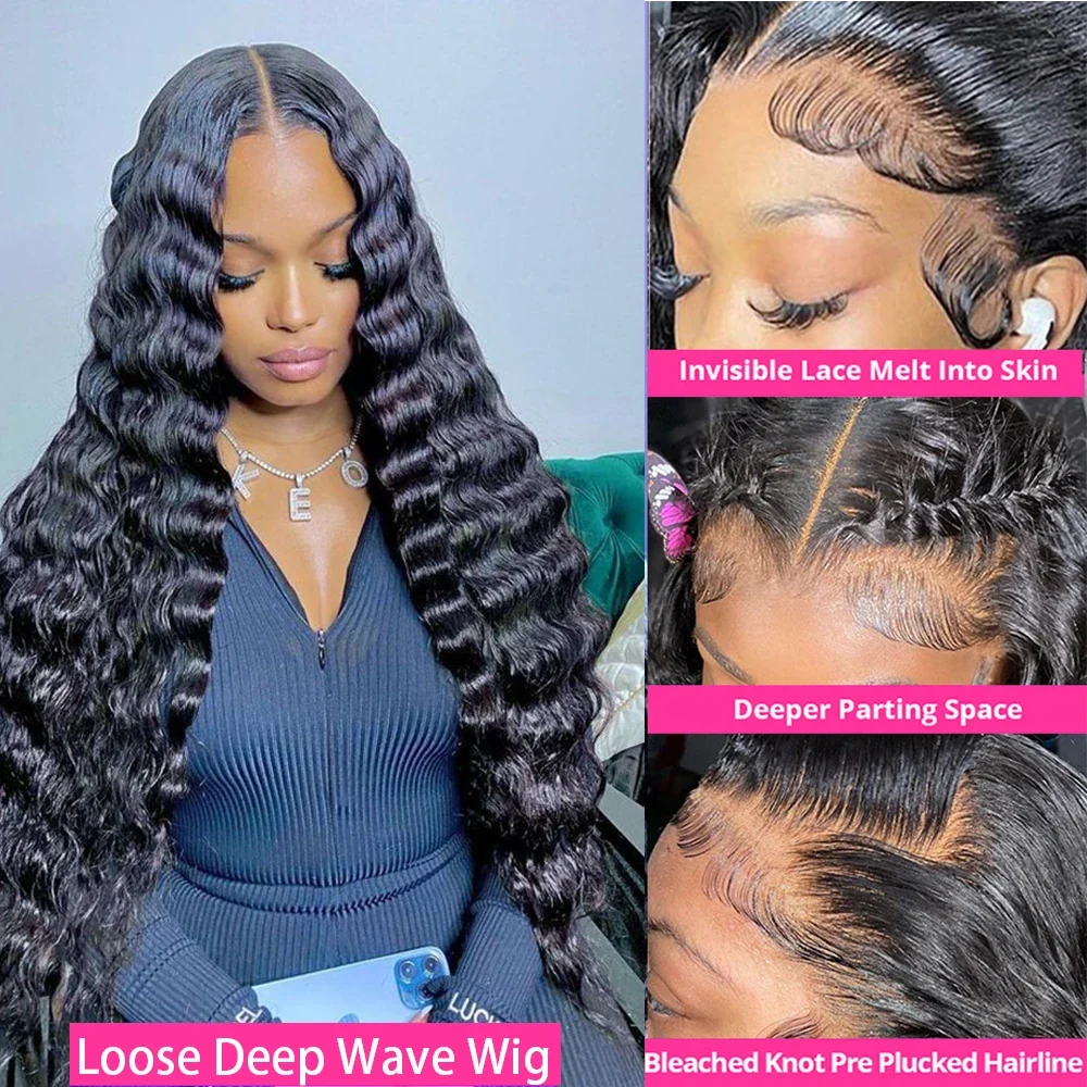 Cynosure Hair Loose Deep Wave 360 Invisible Lace Frontal Wigs With Baby Hair 220% Density