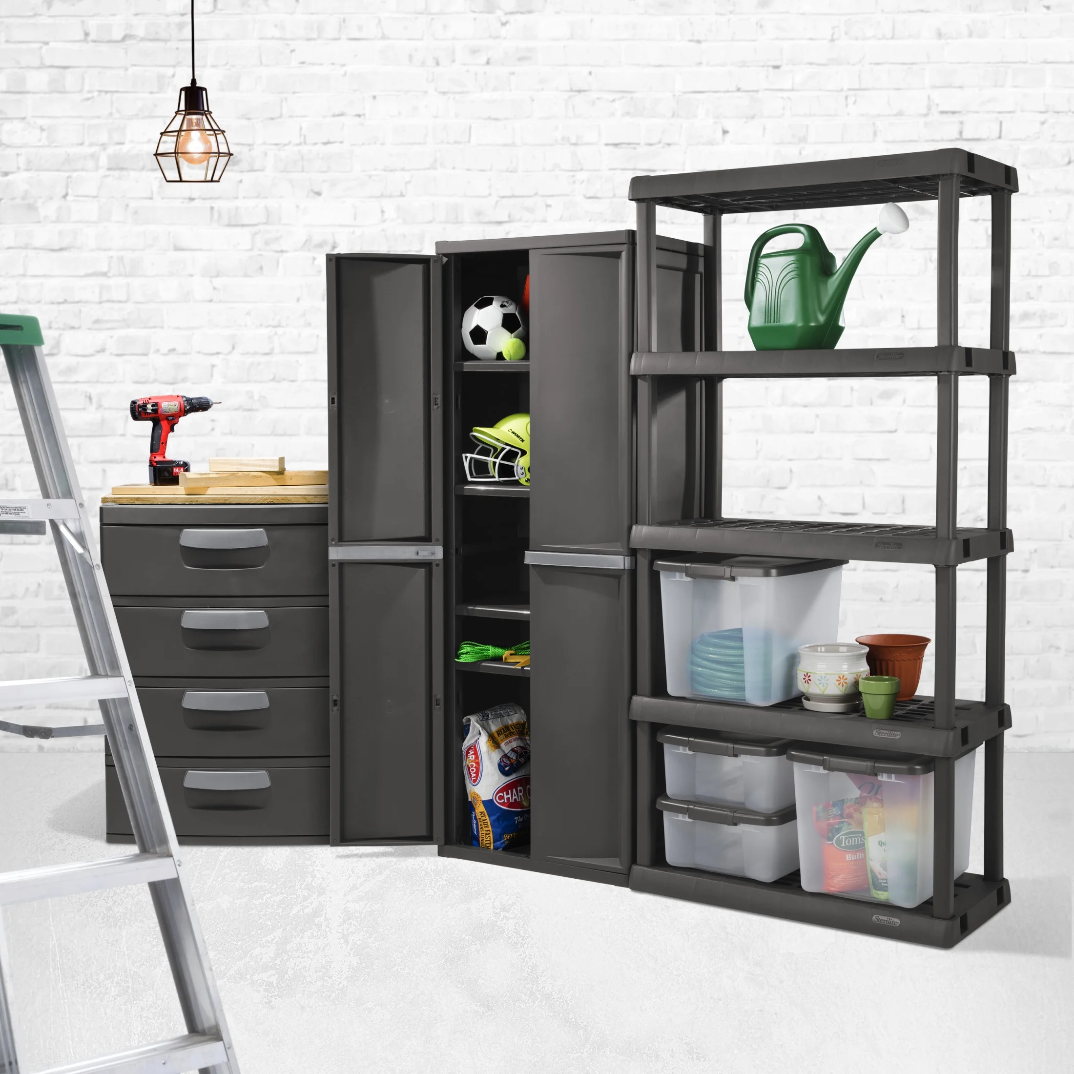 Sterilite 4 Drawer Unit, Durable Plastic Storage Solution for Garages and Basements, Dark Gray