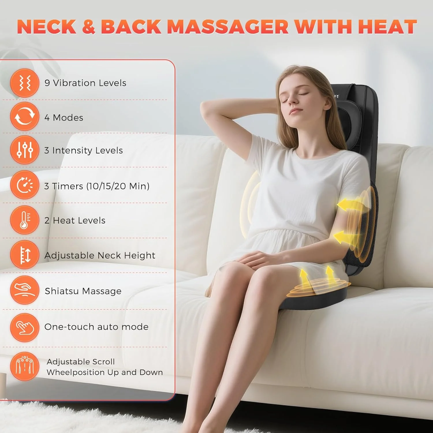 Shiatsu Neck and Back Massager with Heat, 4D Kneading Back Massager for Pain Relief Deep Tissue, Comfortable Back Massage for Chair, Massager for Home Office, Christmas Gifts for Women Men Parents