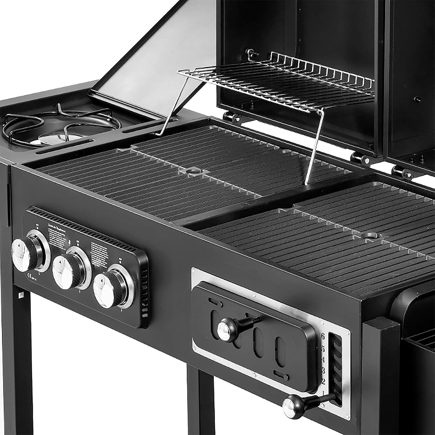 TAINO HERO DUO Gasgrill Holzkohlegrill Smoker Kombigrill Grillwagen 2 in 1 System BBQ Grill Kombistation Gas Kohle schwarz