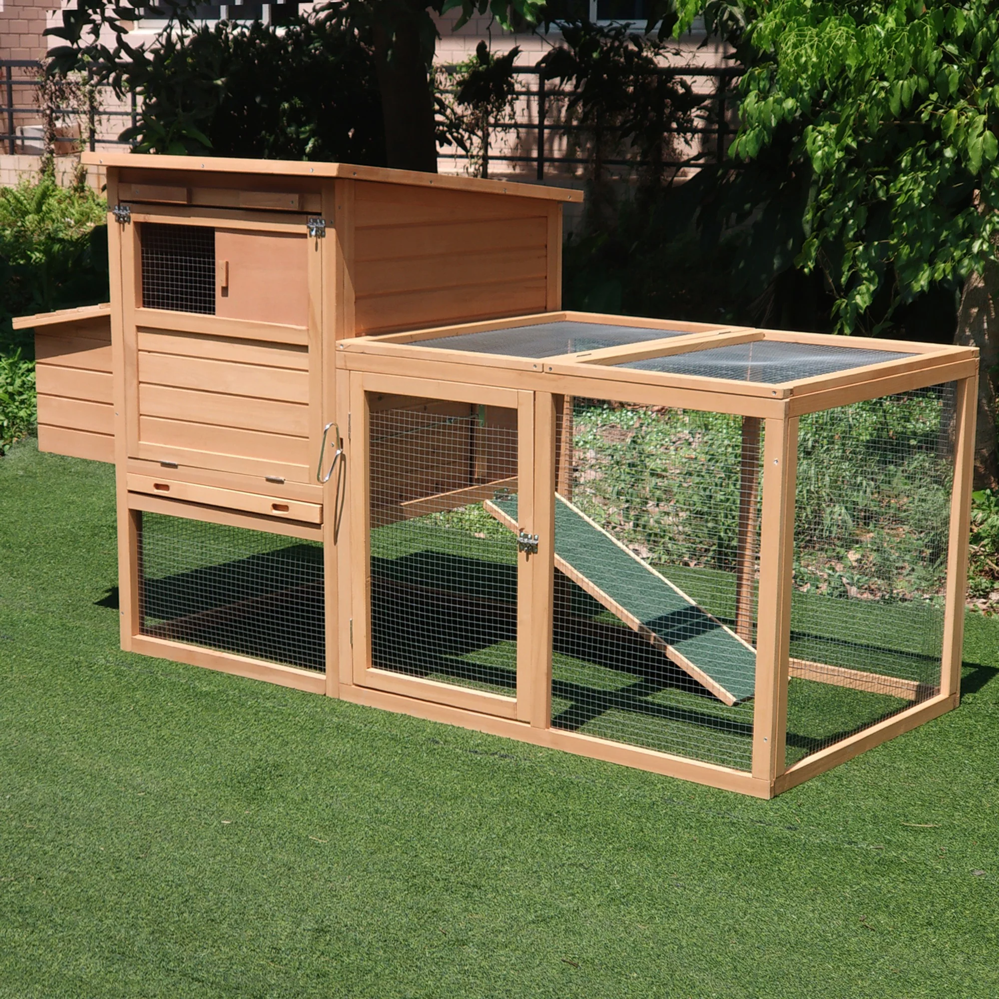 Easycomfort Pollaio da Giardino Gabbie per Galline da Esterno con Zona di Corsa e Nido in Legno 190×81×103cm