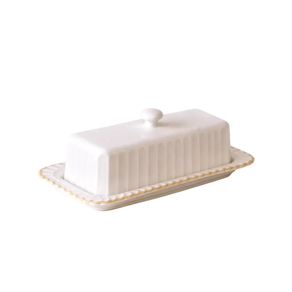 White Ceramic Striped Butter Dish