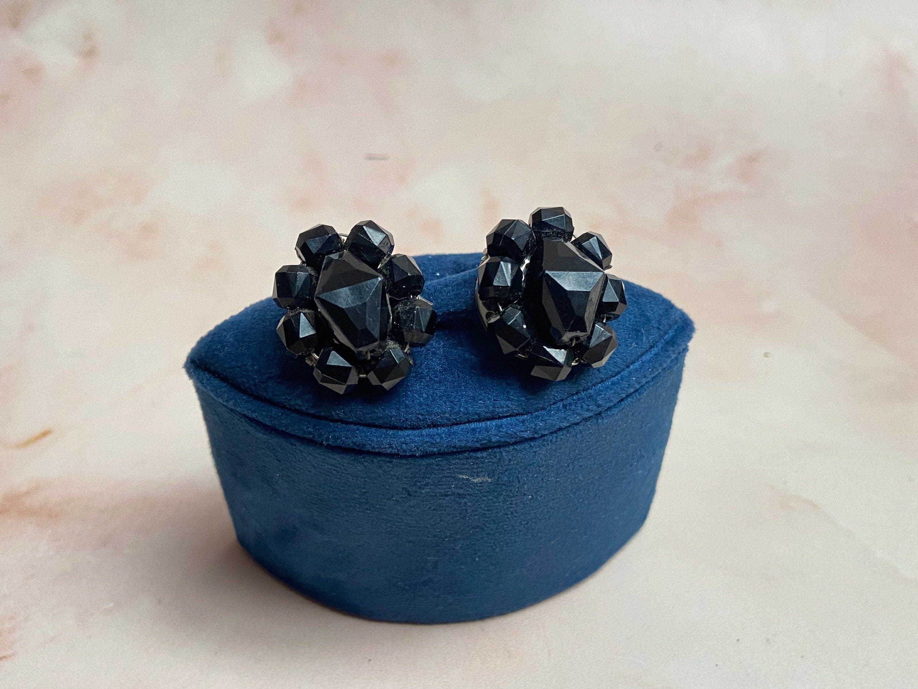 1970s German Faceted Bead Cluster Earrings Stamped