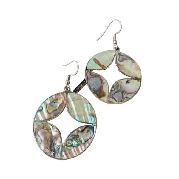 Real Vintage Abalone Shell Drop Earrings Silver-Tone Circular