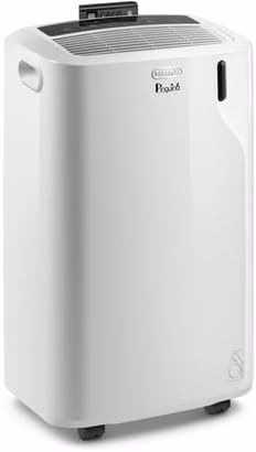 De'Longhi Pinguino PAC EM82, Condizionatore Portatile per ambienti fino a 80 m³, 9.400 BTU, 2,4 kW, 63 dB, Funzione Deumidificatore, Classe Energetica A, Timer 24h, Bianco