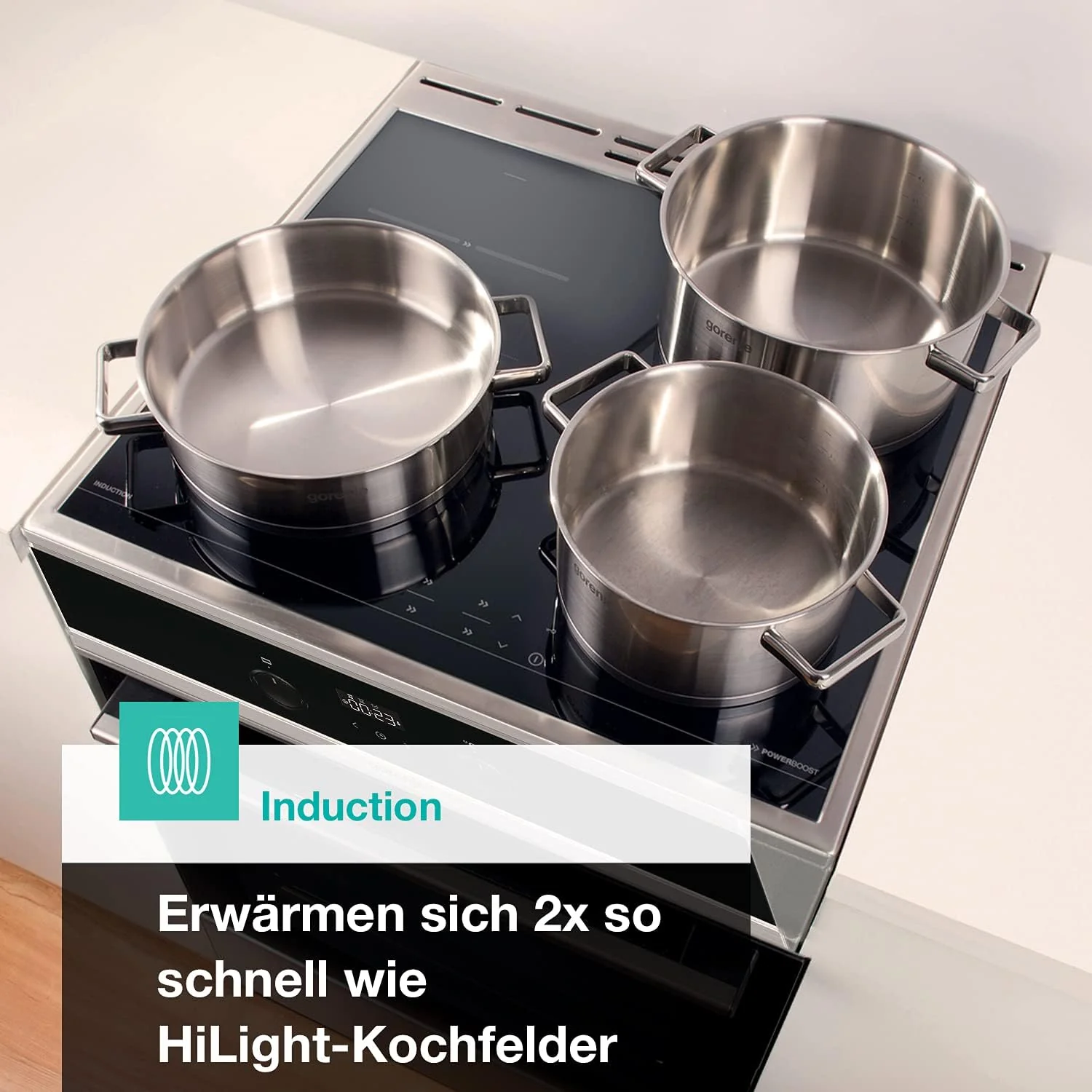 Gorenje GEIT5C61SPG Standherd mit Induktionskochfeld, 50 cm, 70 Liter,Silber, PerfectGrill, AirFry, FrozenBake, Pizza Mode 300°C, AquaClean, Made in Europe, inox