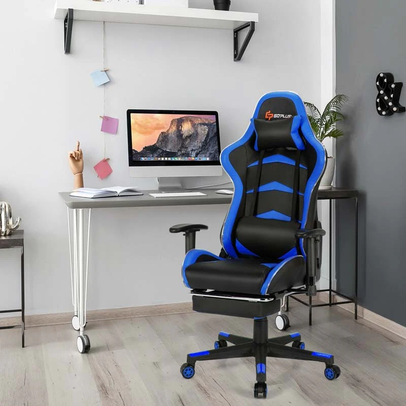 Led Massage Gaming Chair Height Adjustable Racing Computer Office Chair With Footrest Ergonomic High Back Pu Swivel Game Chair - Comfortable And Ergonomic Design
