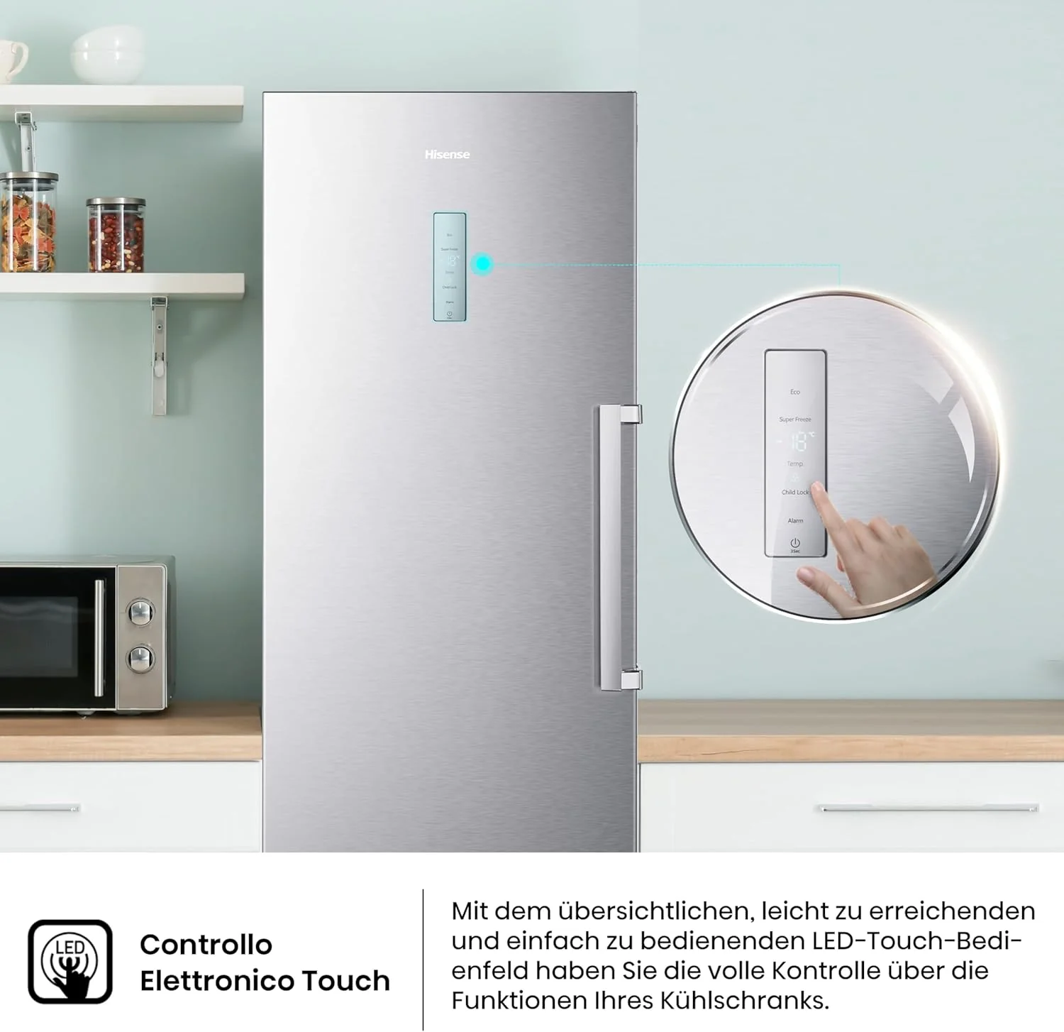 Hisense FV191N4AW2 Congelatore verticale/ Total No Frost/ Super Freeze/ Allarme porta/ Multiflow 360°/ BigBox/ 143,4 cm/ Congelatore 147 l/ 41 dB/ 205 kWh/Bianco