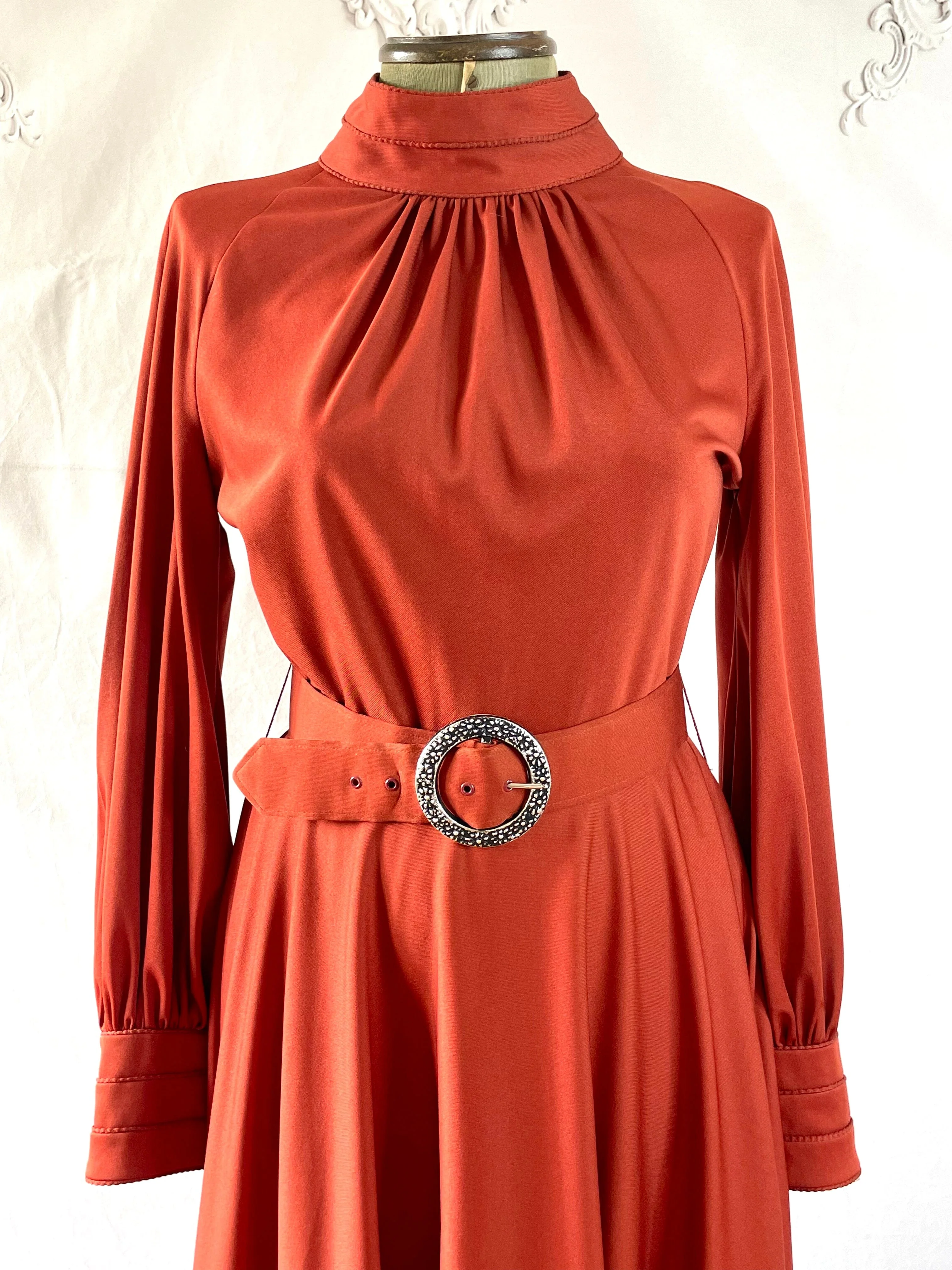 1970s Glamourous Berkertex Rust Maxi Dress