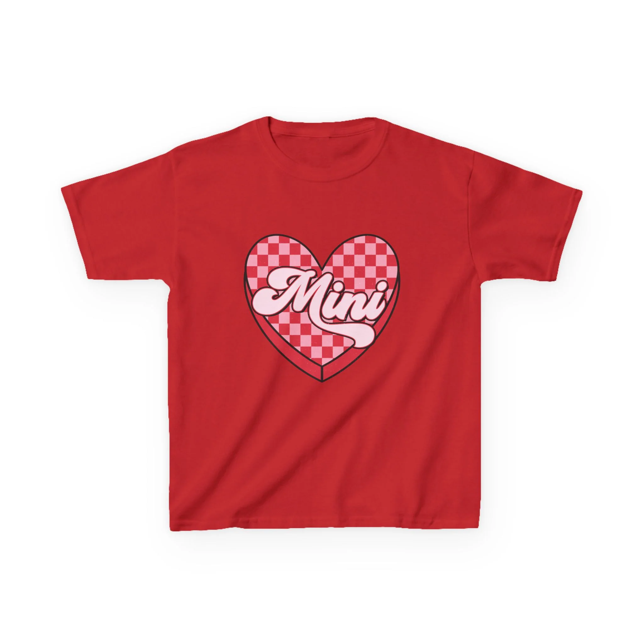 Mini Heart Checkerboard Kids Tee | Pink Retro Script