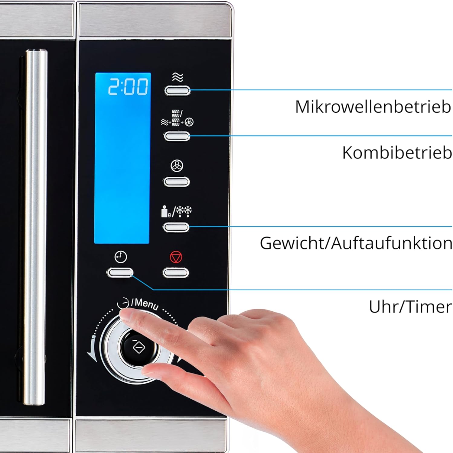MEDION MD 15501 4 in 1 Mikrowelle mit Grill (25 Liter, 900 Watt, 1100 Watt Grill, 2500 Watt Heißluft, 10 Automatik-Programme) silber