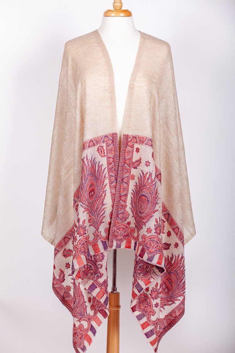 Yangra Beige Embroidered Pashmina Shawl