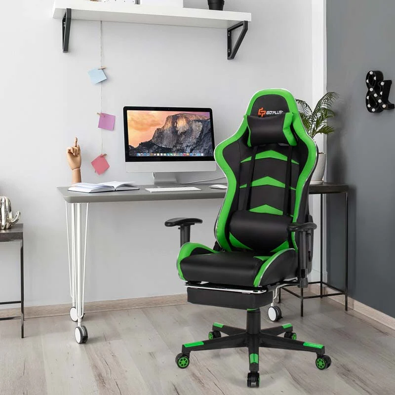 Led Massage Gaming Chair Height Adjustable Racing Computer Office Chair With Footrest Ergonomic High Back Pu Swivel Game Chair - Comfortable And Ergonomic Design