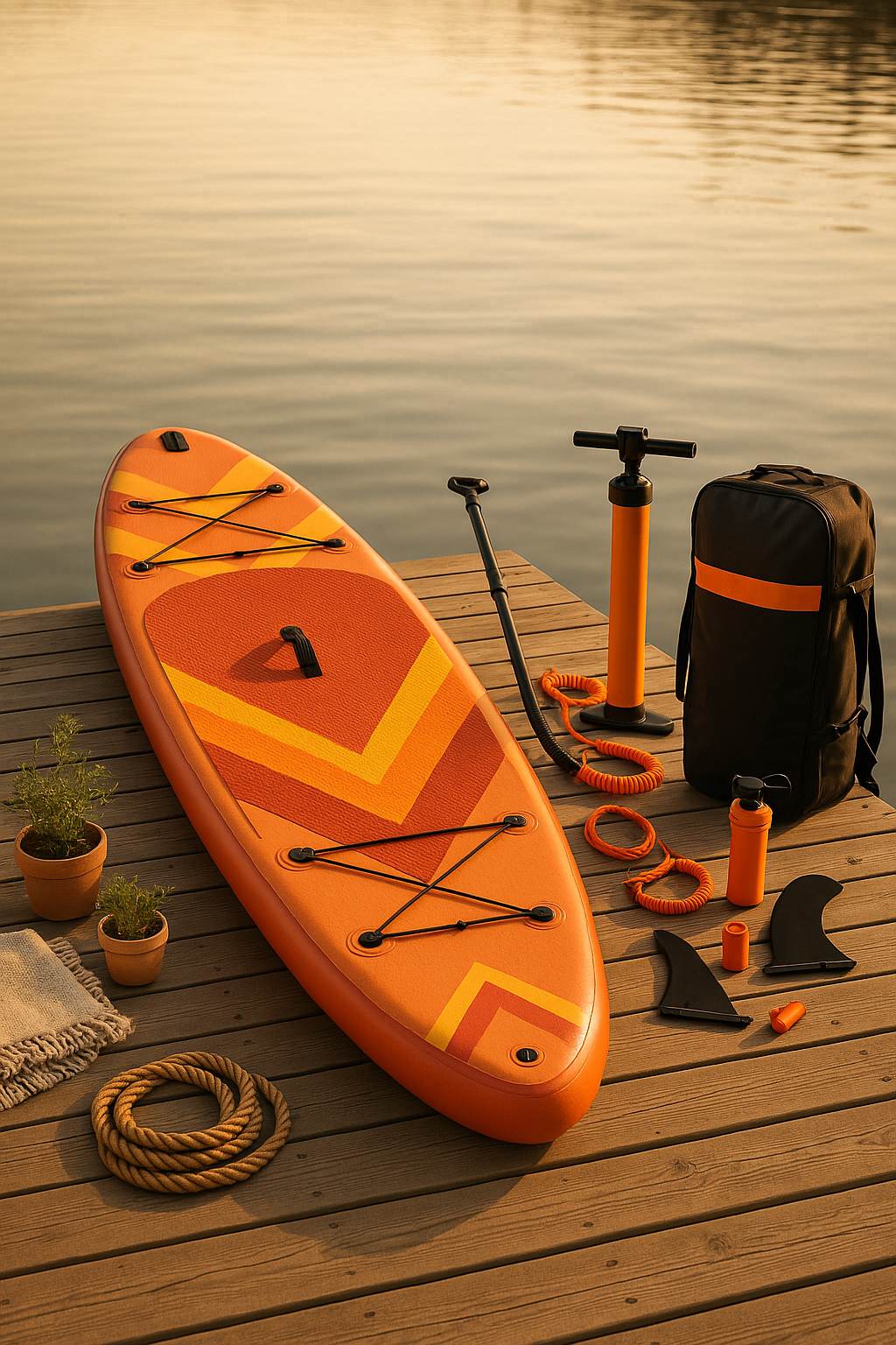 Oppusteligt orange og gult PVC paddleboard til brug i s og strand 320x84x15cm muiuiZx534rC