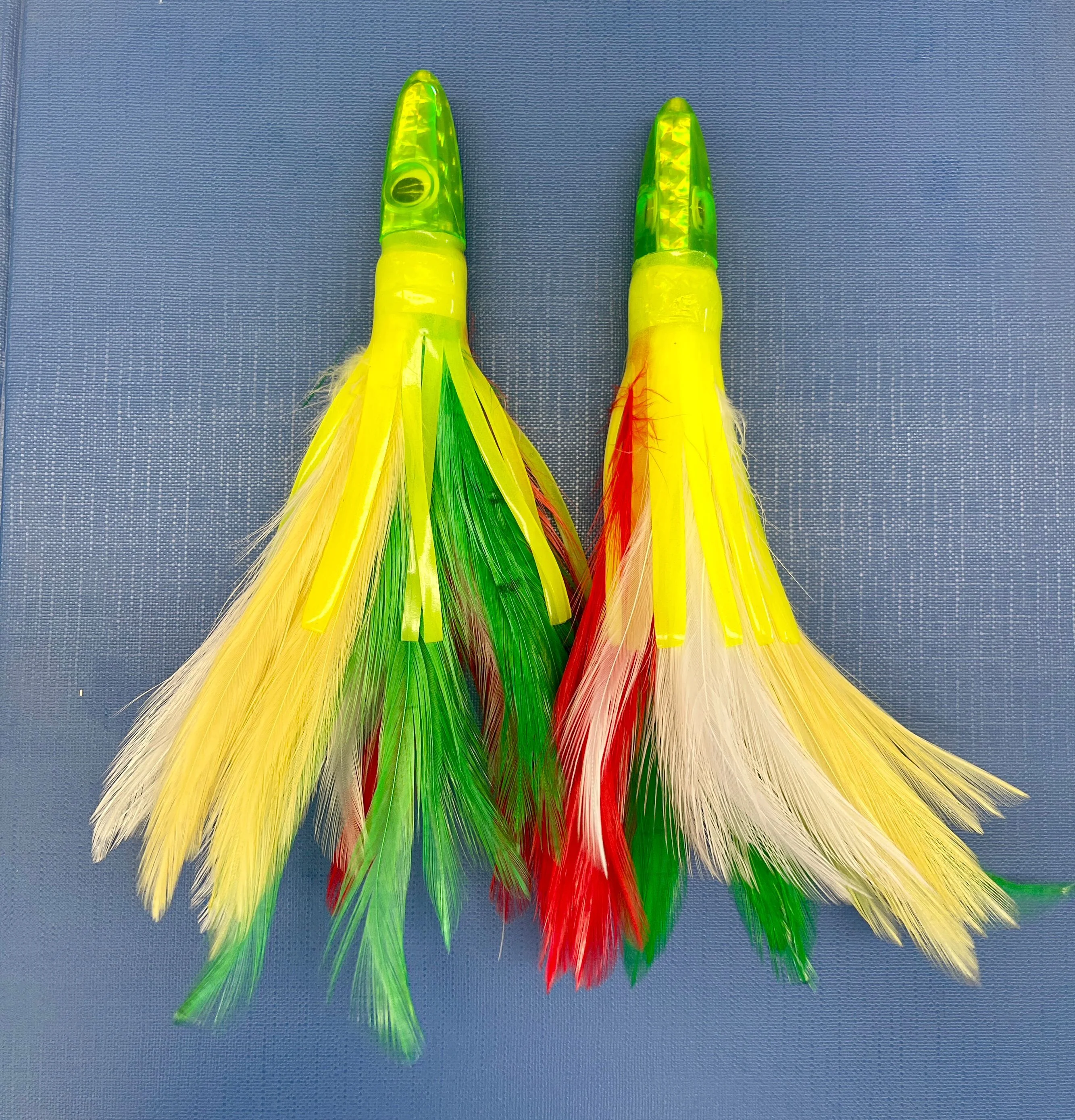 2pcs Tuna Trolling Lures Resin Head 15cm 35g Feather Flasher Fishing Lures
