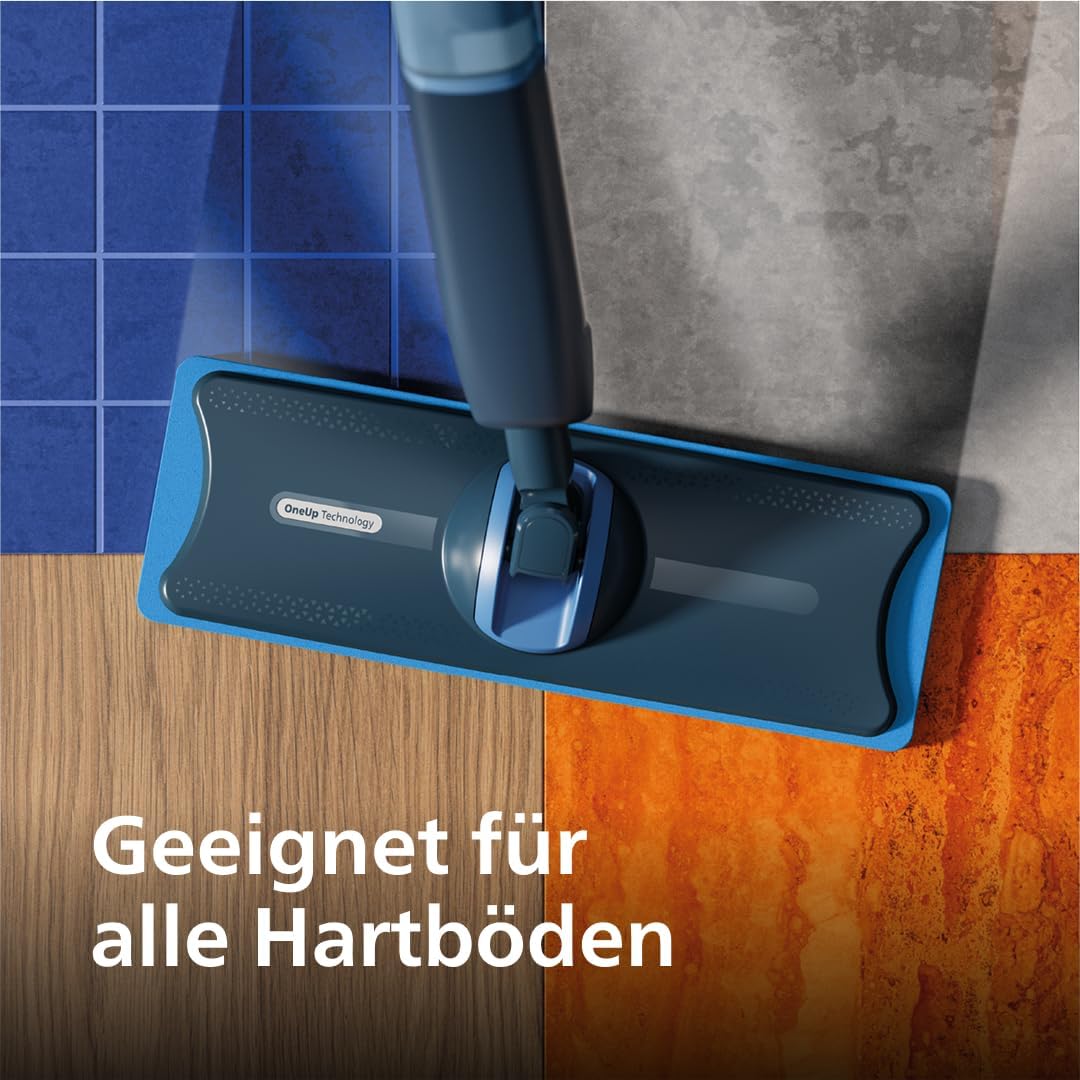 Philips OneUp 5000 Serie Elektrischer Wischmopp - 2X sauberere Böden², 2X schnelleres Wischen, Zwei Feuchtigkeitseinstellungen für Harte & empfindliche Böden, Kabellos mit 360° Drehgelenk (XV5113/01)