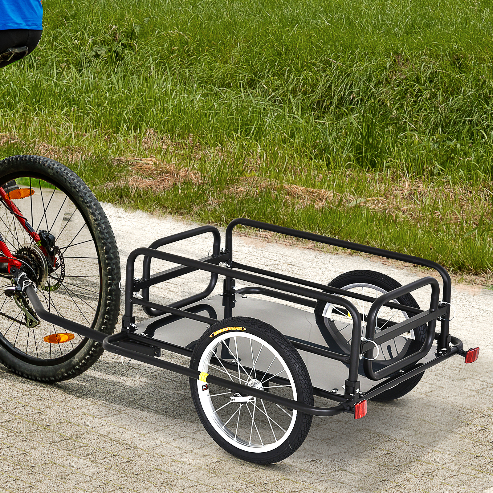 HOMCOM Fietskar Aanhangwagen voor fiets 40 kg laadvermogen Transportkar Handkar Trekhaak Staal Zwart 139 x 71,5 x 49 cm