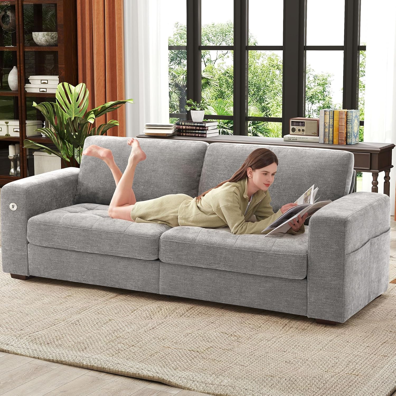 111.4 Inch L-Shaped Modern Sofa Modular Cloud Sofa Ottoman 4-Seater Chenille Deep Seat Sofa