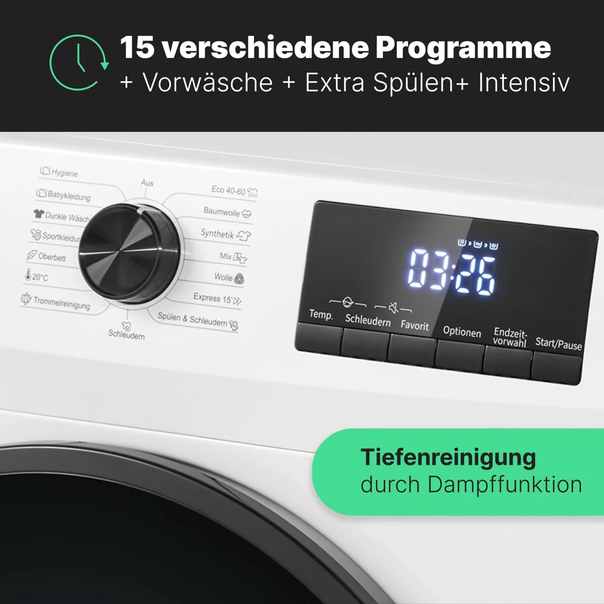 Bomann Wasmachine 7kg | maximaal 1400 tpm | 10 jaar motorgarantie | Effici?nte, stille en duurzame invertermotor | 15 programma's | Eindtijd Netnummer | LED-scherm | Wasmachine | WA 7175 wit
