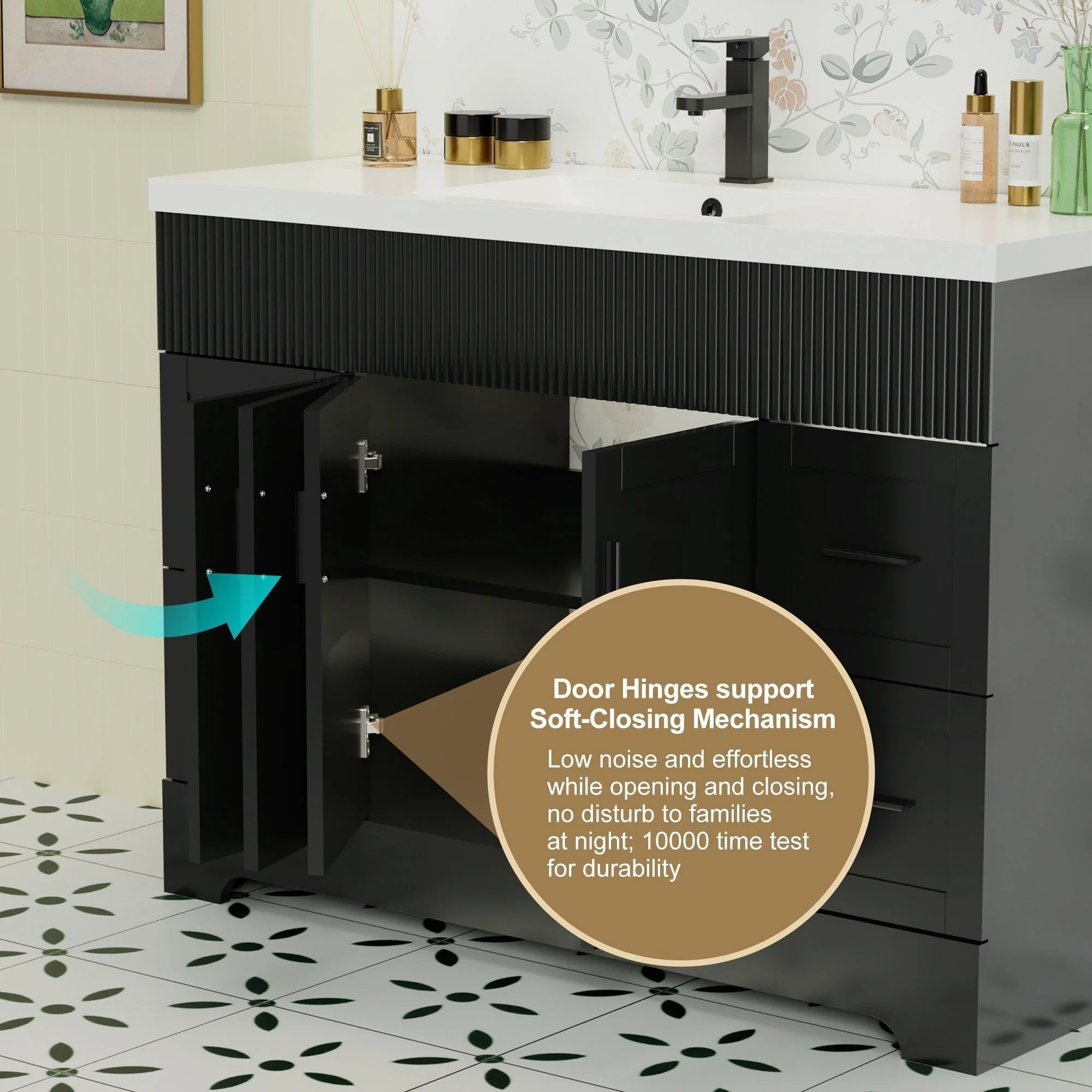 Wavy Line 30/36/48 Bathroom Vanity Set with Sink & Faucet