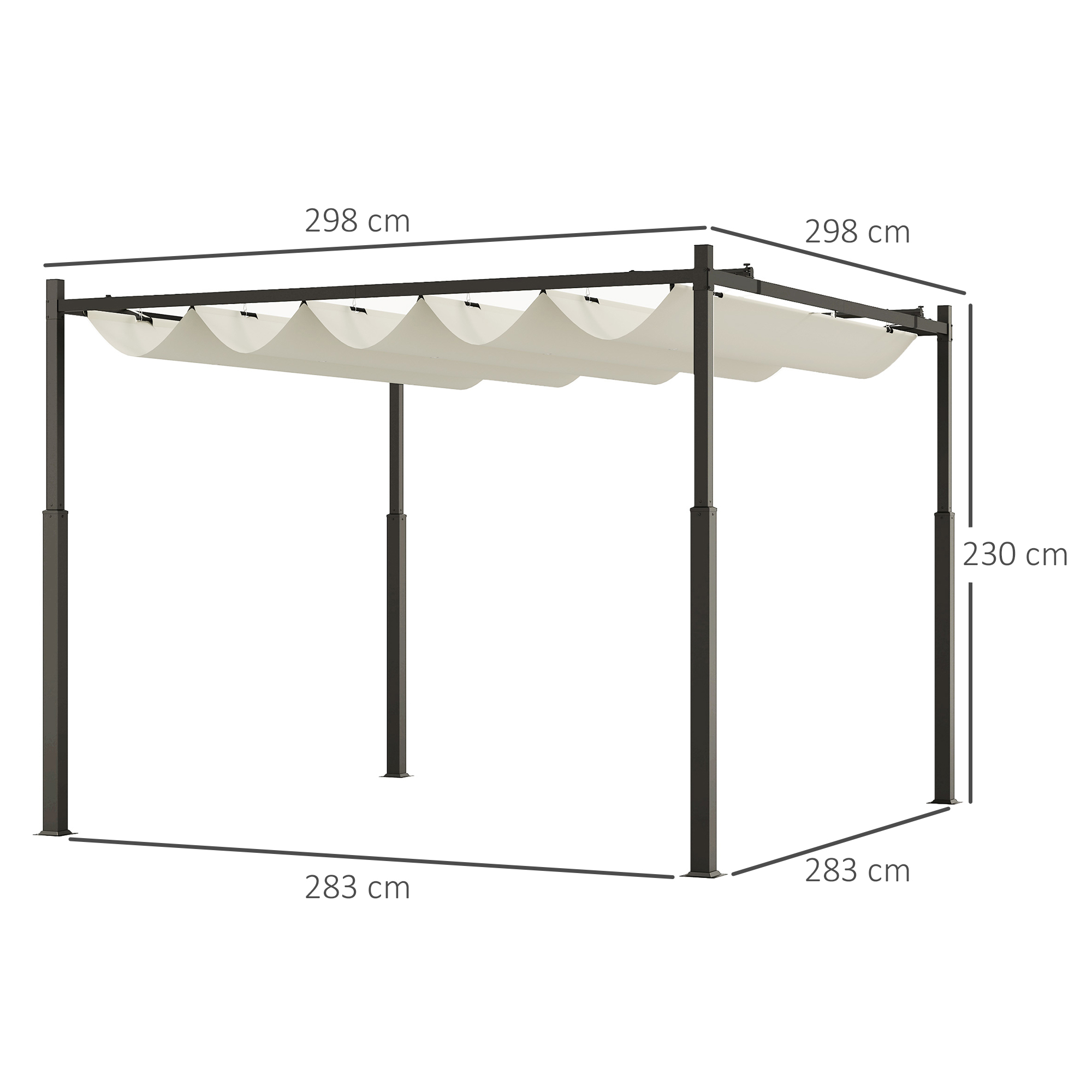 Outsunny Tuin Pergola, 3 x 3 m, Uitschuifbaar Dak en Magneetpad, Buiten Luifel, Tuinpaviljoen, UPF30+, Metaal, Crèmewit