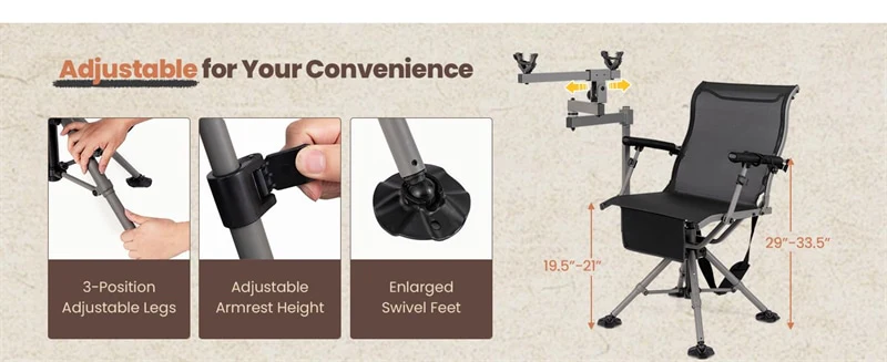 Eletriclife 360�� Silent Swivel Blind Chair with Gun Rest Adjustable Folding Sniper Seat for Shooting