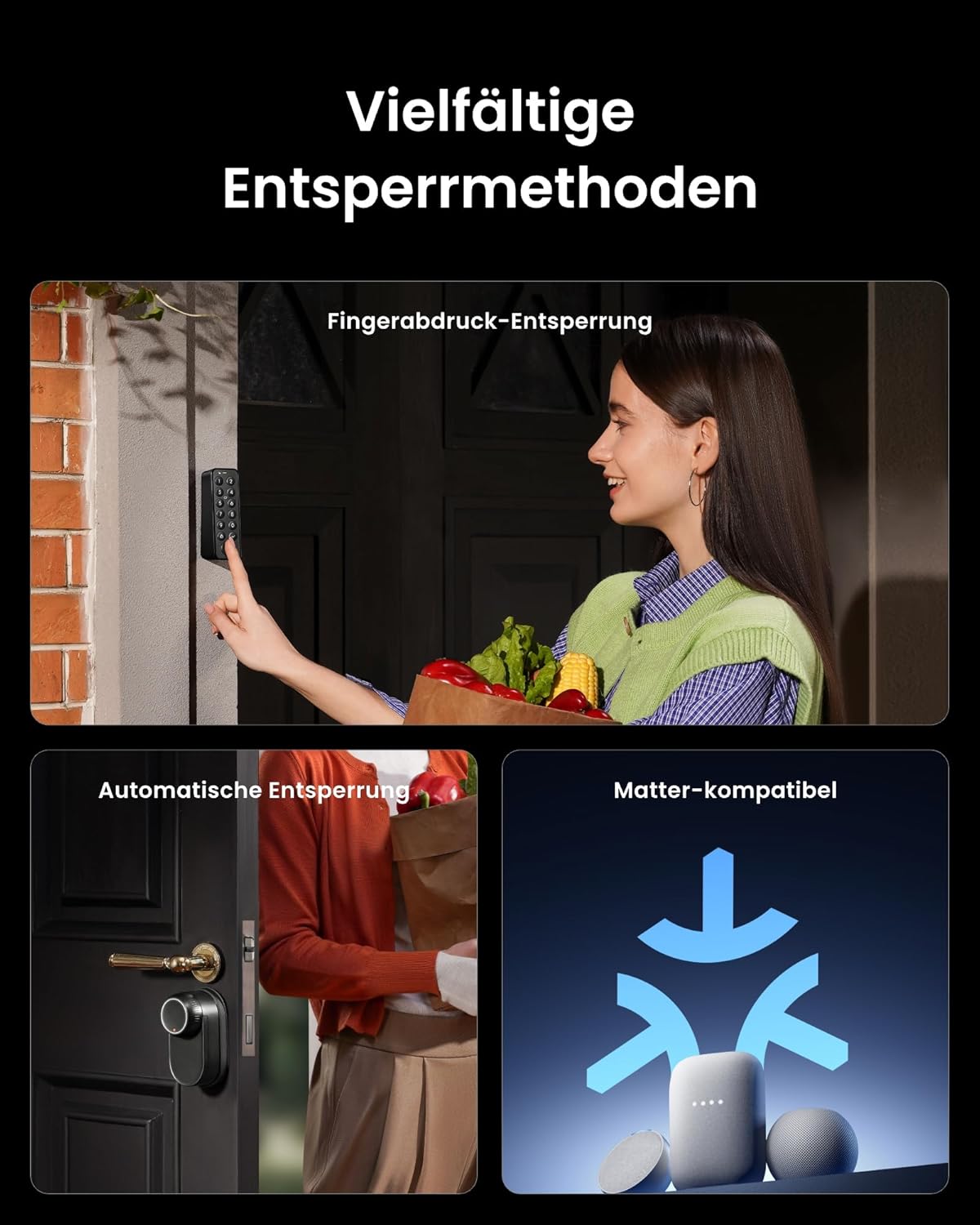 SwitchBot WLAN Smart Lock Ultra mit Touchscreen-Tastatur, Türriegelschlösser, Smartes Türschloss, Elektronisches Türschloss, Türöffner per App, Fingerprint, Code, Alexa, Google, unterstützt Matter