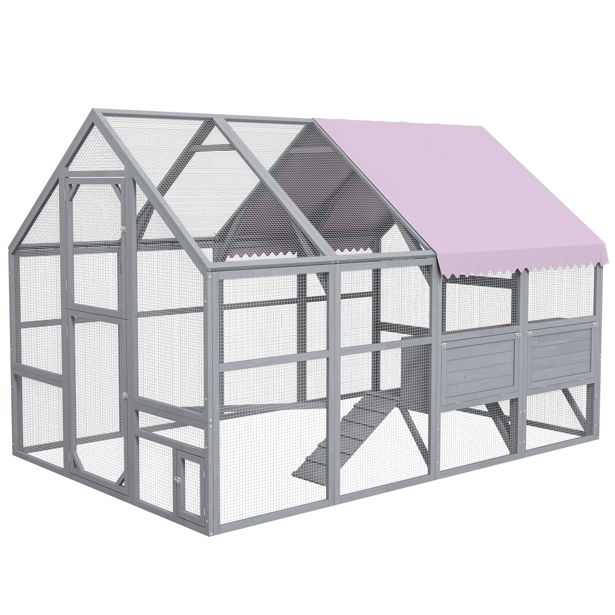PawHut Kippenren Kippenhok Kippenhuis, toegankelijk, weerbestendig, 280 x 185,5 x 188 cm, Grijs