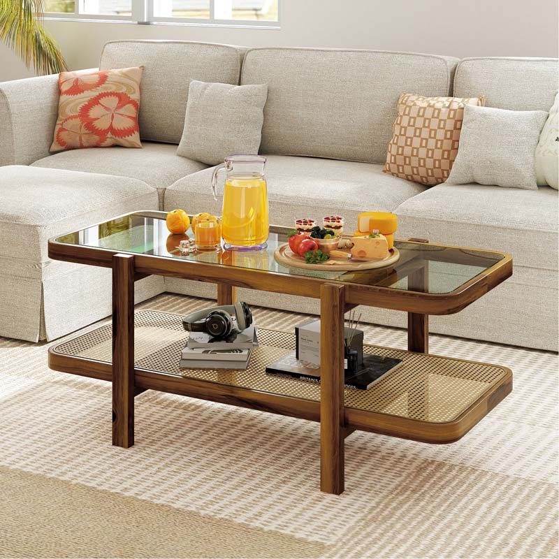 2-Tier Rattan Coffee Table, 47.5