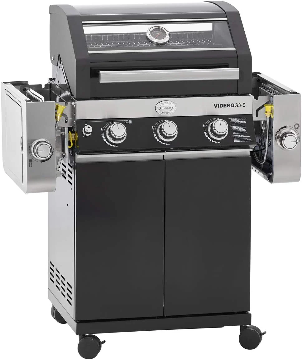 RÖSLE Elektrogrill BBQ-Portable Videro E2-P, tragbarer Tischgrill mit 2 Brennern, Warmhalterost und Deckel mit Glaseinsatz, pulverbeschichteter Stahl, schwarz/silbern