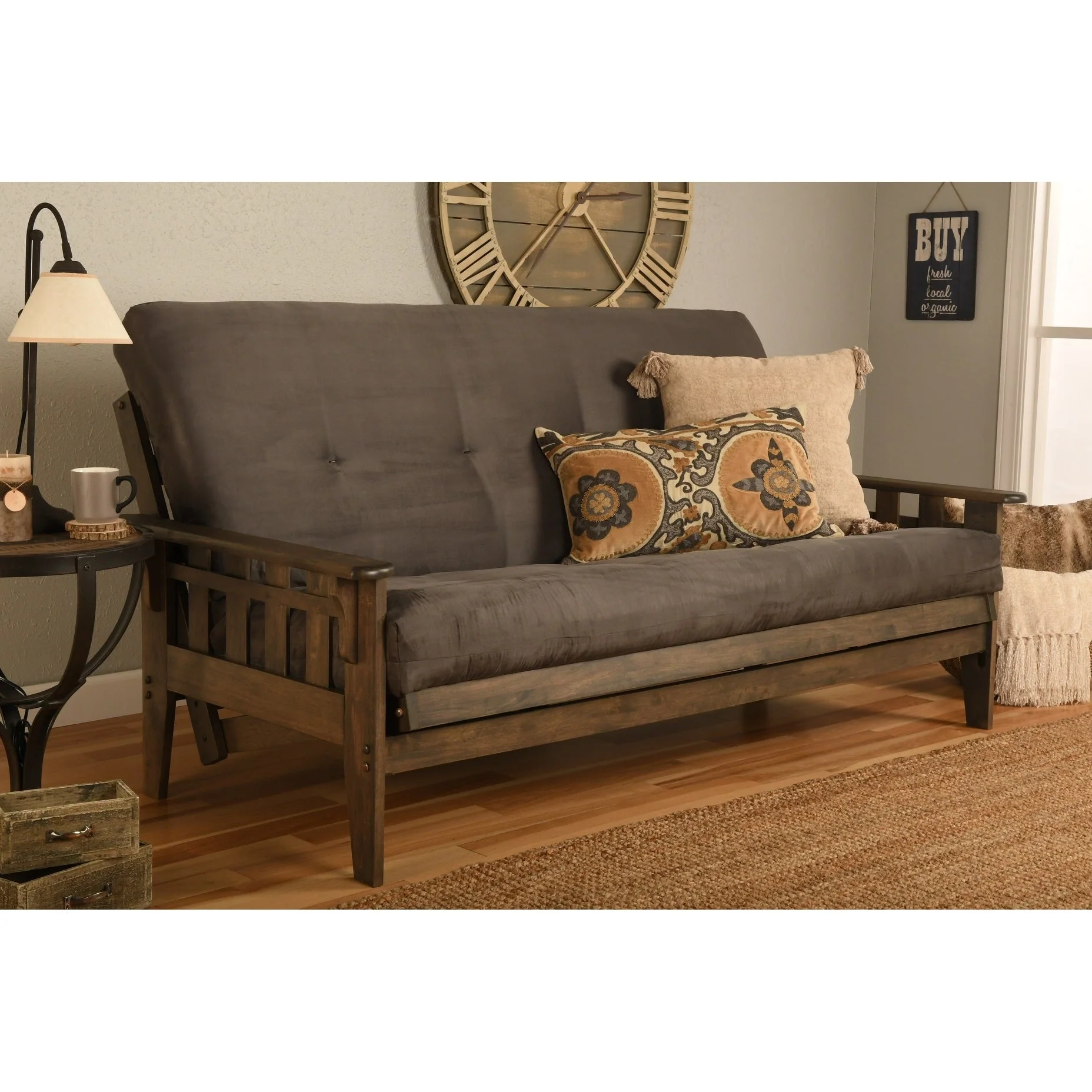 Somette Tucson Full-size Rustic Walnut Futon Set with Mattress
