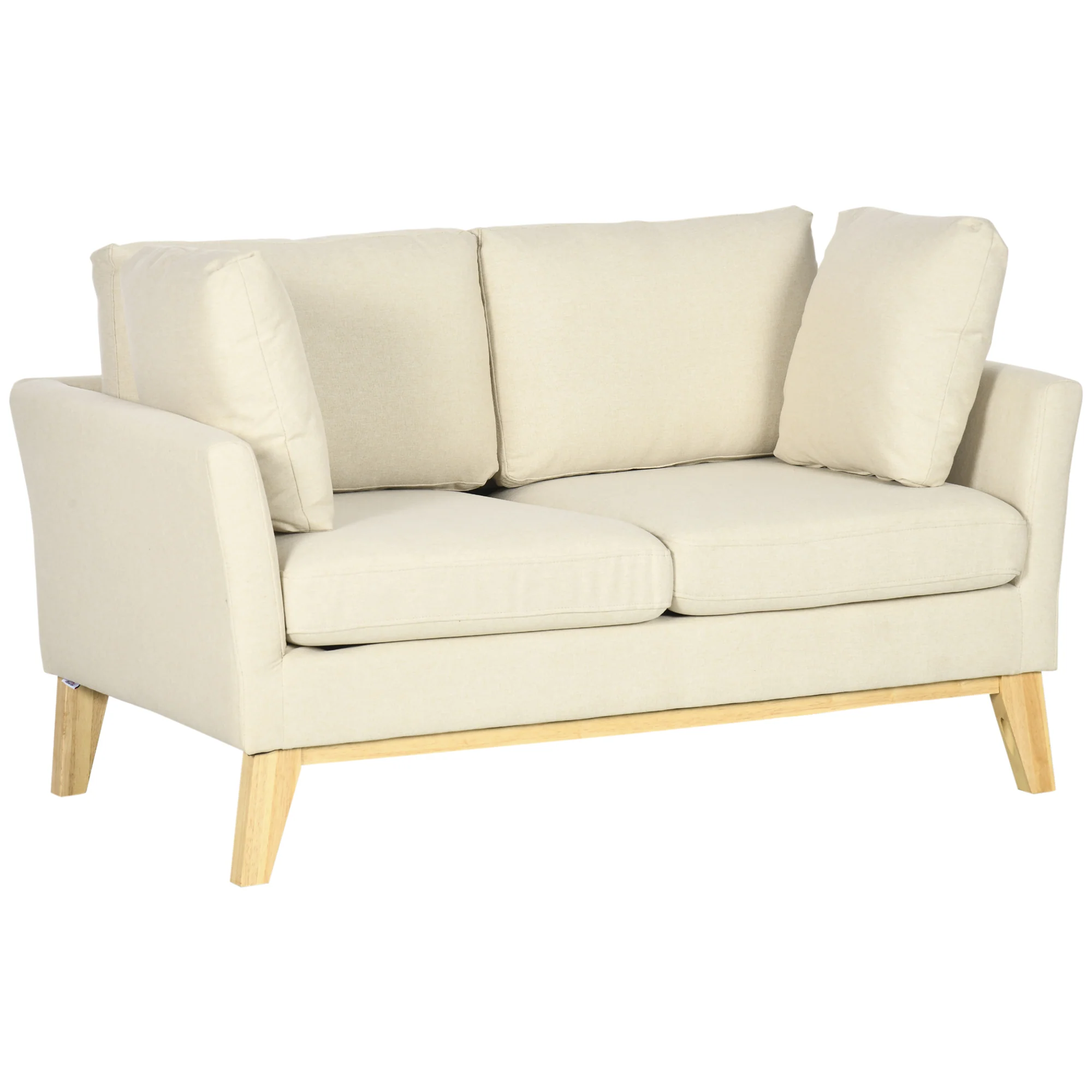 HOMCOM 2-zitsbank, Scandinavisch design, 2 sierkussens, frame van natuurlijk hout, beige, 137 x 78 x 78 cm