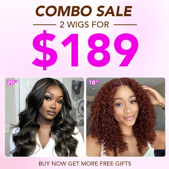 2 Wigs=$189|20 Inch 5X5 Pre Cut Lace 1B27 Body Wave+18 Inch 5X5 Pre Cut Lace Reddish Brown Curly Wig