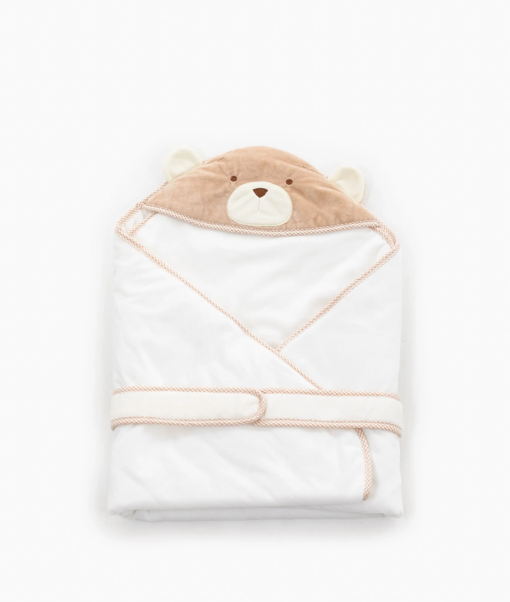 Hooded Baby Swaddle | White & Beige